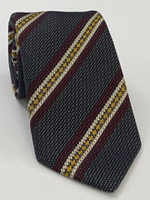 Dark Red, Yellow & Off-White on Charcoal Gray Grenadine Fina and Grossa Stripe Silk Tie 1
